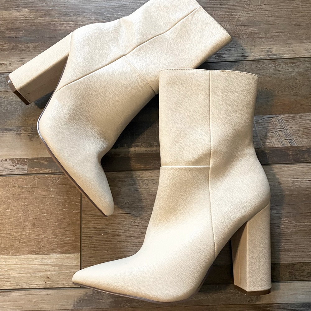 Stone White Pointed Toe Booties